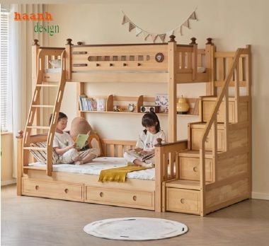 Giường tầng trẻ em gỗ sồi tự nhiên – An toàn, bền đẹp cho bé-GTE 014