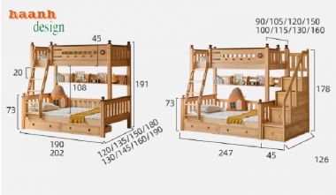 Giường tầng trẻ em gỗ sồi tự nhiên – An toàn, bền đẹp cho bé-GTE 014