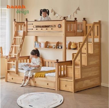 Giường tầng trẻ em gỗ sồi tự nhiên – An toàn, bền đẹp cho bé-GTE 014