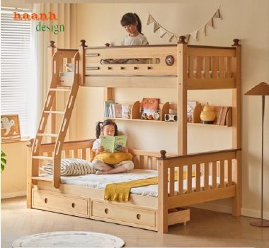 Giường tầng trẻ em gỗ sồi tự nhiên – An toàn, bền đẹp cho bé-GTE 014