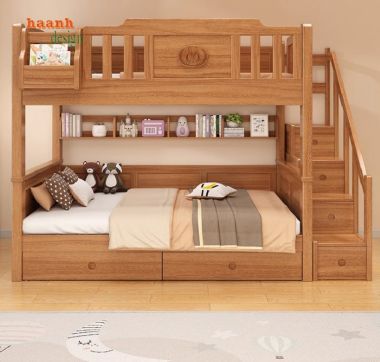 Mẫu giường ngủ trẻ em bằng gỗ hai tầng đẹp và tiện dụng-GTE 015