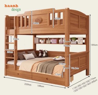 Mẫu giường ngủ trẻ em bằng gỗ hai tầng đẹp và tiện dụng-GTE 015