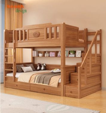 Mẫu giường ngủ trẻ em bằng gỗ hai tầng đẹp và tiện dụng-GTE 015