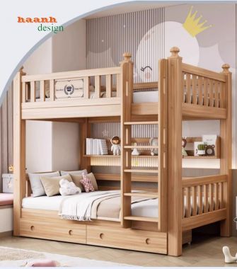 Giường tầng trẻ em gỗ sồi tự nhiên an toàn tiện ích. GTE 003