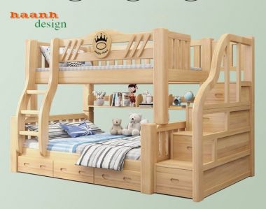 Giường tầng trẻ em gỗ tự nhiên hiện đại GTE 001