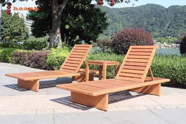 Giường tắm nắng cho hồ bơi bằng gỗ Teak tự nhiên-GTT 018