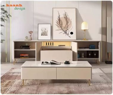 Kệ tivi gỗ công nghiệp màu kem chân cao - KCH 013