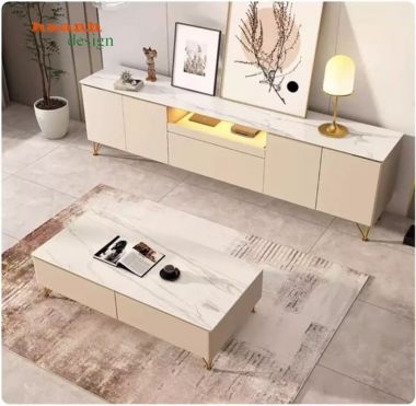 Kệ tivi gỗ công nghiệp màu kem chân cao - KCH 013