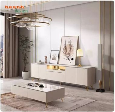 Kệ tivi gỗ công nghiệp màu kem chân cao - KCH 013