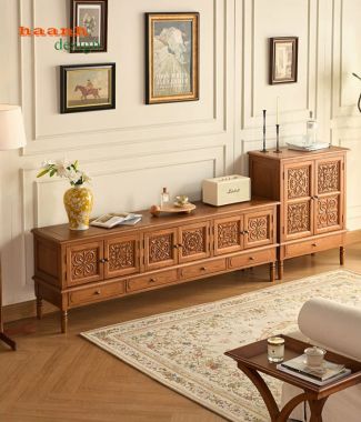 Kệ tivi tân cổ điển gỗ tự nhiên cao cấp phong cách Mỹ-KTD 010