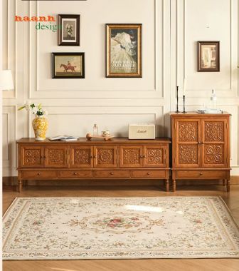 Kệ tivi tân cổ điển gỗ tự nhiên cao cấp phong cách Mỹ-KTD 010