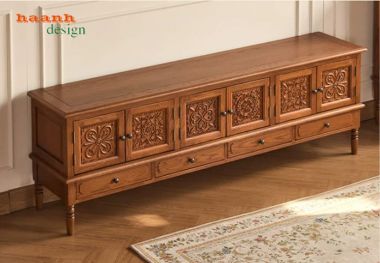 Kệ tivi tân cổ điển gỗ tự nhiên cao cấp phong cách Mỹ-KTD 010
