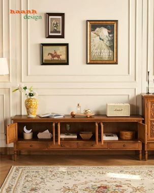 Kệ tivi tân cổ điển gỗ tự nhiên cao cấp phong cách Mỹ-KTD 010
