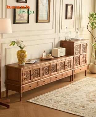 Kệ tivi tân cổ điển gỗ tự nhiên cao cấp phong cách Mỹ-KTD 010
