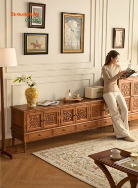 Kệ tivi tân cổ điển gỗ tự nhiên cao cấp phong cách Mỹ-KTD 010