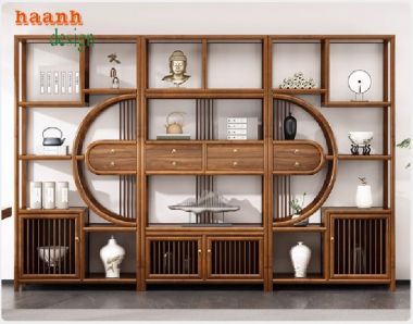Kệ gỗ trang trí phòng khách sang trọng từ gỗ sồi tự nhiên-KTT 015
