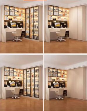 Bàn làm việc gỗ hiện đại kết hợp tủ sách cánh kính cao cấp-TSH 004