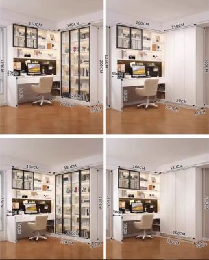 Bàn làm việc gỗ hiện đại kết hợp tủ sách cánh kính cao cấp-TSH 004