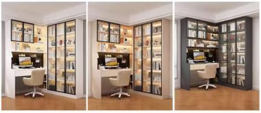 Bàn làm việc gỗ hiện đại kết hợp tủ sách cánh kính cao cấp-TSH 004