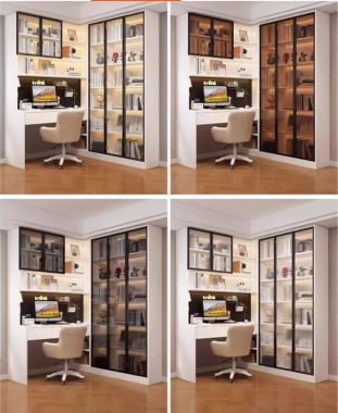 Bàn làm việc gỗ hiện đại kết hợp tủ sách cánh kính cao cấp-TSH 004