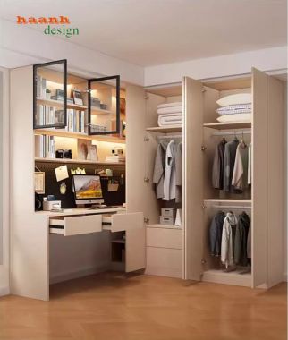 Bàn làm việc gỗ hiện đại kết hợp tủ sách cánh kính cao cấp-TSH 004
