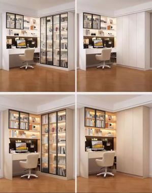 Bàn làm việc gỗ hiện đại kết hợp tủ sách cánh kính cao cấp-TSH 004