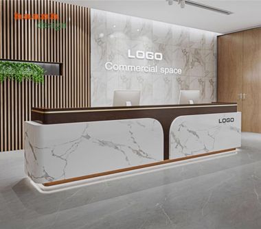 Quầy tiếp tân đẹp bằng gỗ công nghiệp chống ẩm cao cấp-QLT 016
