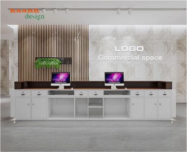 Quầy tiếp tân đẹp bằng gỗ công nghiệp chống ẩm cao cấp-QLT 016