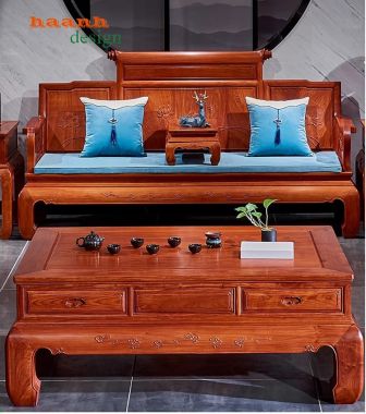 Bàn ghế gỗ phòng khách giả cổ truyền thống châu á BGC 007
