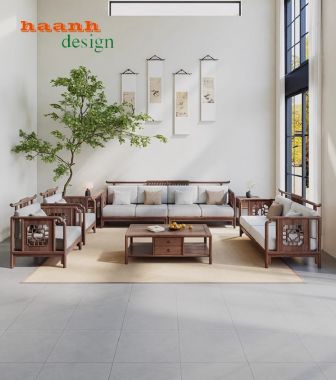 Khám phá mẫu sofa gỗ óc chó đẹp, bền, chuẩn phong cách Á Đông-BGC 016