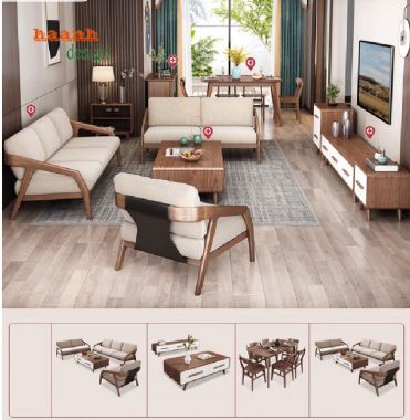 Sang trọng bàn ghế sofa gỗ phòng khách hiện đại-SFH 008