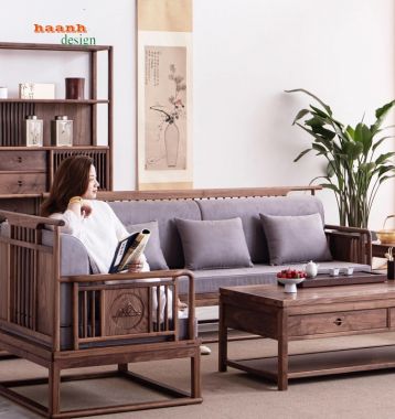 Sofa phòng khách gỗ óc chó tự nhiên phong cách Á đông BGC 003