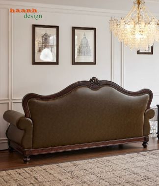 Sofa tân cổ điển màu nâu với tựa cong, tay cuộn - SFC 012