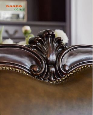 Sofa tân cổ điển màu nâu với tựa cong, tay cuộn - SFC 012