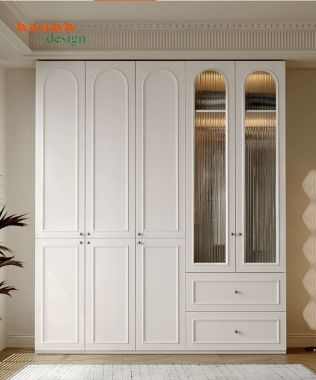 Tủ quần áo tân cổ điển trắng kem thiết kế mô-đun - TAT 011