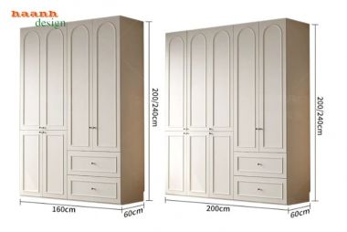 Tủ quần áo tân cổ điển trắng kem thiết kế mô-đun - TAT 011