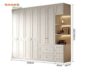 Tủ quần áo tân cổ điển trắng kem thiết kế mô-đun - TAT 011