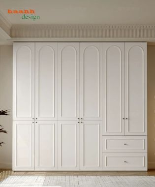 Tủ quần áo tân cổ điển trắng kem thiết kế mô-đun - TAT 011