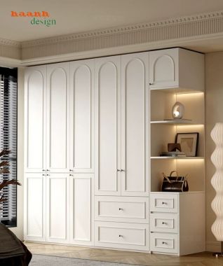 Tủ quần áo tân cổ điển trắng kem thiết kế mô-đun - TAT 011