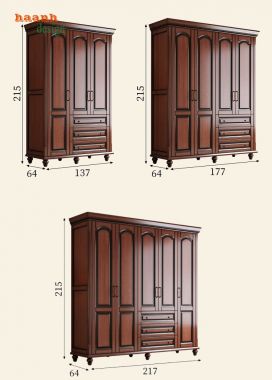 Tủ quần áo gỗ tân cổ điển phong cách châu âu-TAT 003