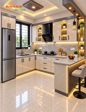 Tủ bếp gỗ công nghiệp hiện đại nhiều màu - TBC 006