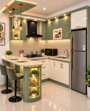 Tủ bếp gỗ công nghiệp hiện đại nhiều màu - TBC 006