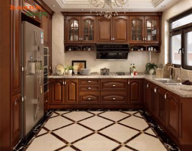 Mẫu tủ bếp gỗ tự nhiên hiện đại cho gia đình Việt-TBH 005