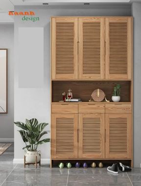 Tủ giày dép gỗ tự nhiên cánh nan hiện đại - TGH 014