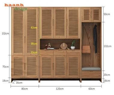Tủ giày dép gỗ tự nhiên cánh nan hiện đại - TGH 014