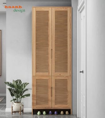 Tủ giày dép gỗ tự nhiên cánh nan hiện đại - TGH 014