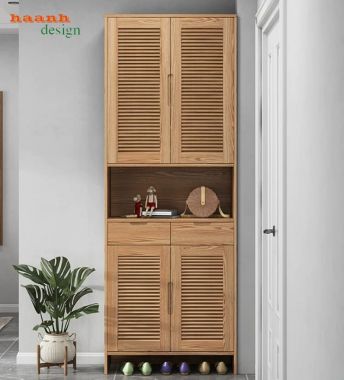 Tủ giày dép gỗ tự nhiên cánh nan hiện đại - TGH 014