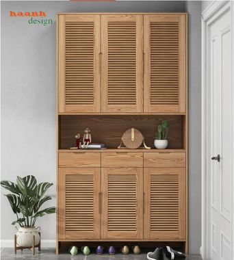 Tủ giày dép gỗ tự nhiên cánh nan hiện đại - TGH 014
