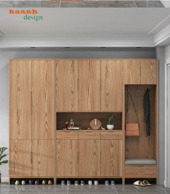 Tủ giày dép gỗ tự nhiên cánh nan hiện đại - TGH 014