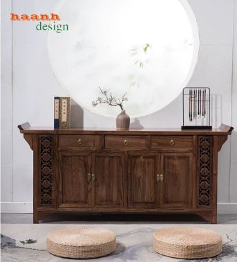 Tủ giày dép gỗ tự nhiên giả cổ chạm họa tiết - TGG 006